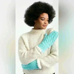 NWT Just Cozy One Size Blue Knit Mittens Acrylic Polyester  Winter Warm